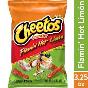 Cheetos Crunchy Flamin' Hot Limon Cheese Flavored Snacks, 3.25 oz Bag