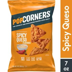 Popcorners Spicy Queso Gluten Free Popped Corn Snacks, 7 oz Bag