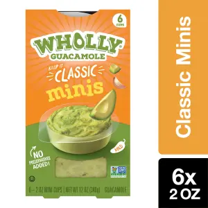 WHOLLY Guacamole Classic Mini Single Serve Cups, Mild, 2 Oz (6-Pack)